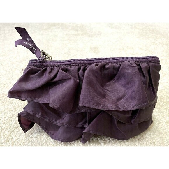 Thirty One Purple Ruffle Wristlet Plum Bag Handbag Clutch Wallet Nylon 608A - Picture 1 of 11